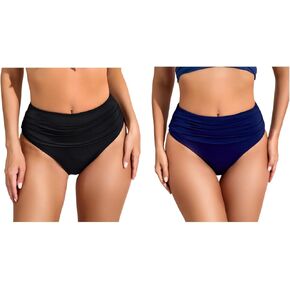 COCOPEAR Vintage High Waisted Bikini Bottoms for Women Ruched Full Coverage Bikini Bottom Tummy Control Swim Bottoms