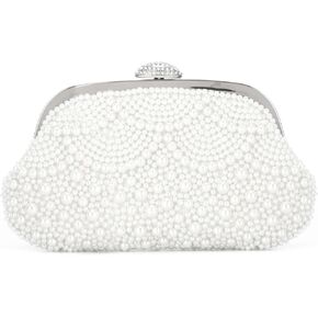 Oweisong Womens Pearl Clutch Purses for Wedding Pearl Bag White Beaded Evening Handbag Ivory Bridal Shoulder Purse