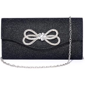 Gurina Evening Clutch Purses for Women Formal Party Clutch Bags Cocktail Prom Shoulder Handbags Shiny Crystal Bow Flap Purses