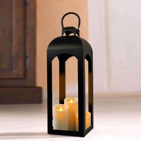 Modern Farmhouse Lantern Decor, Black Metal Decorative Hanging Candle Lanterns Ideal for Home Decor, Parties & Events Large 21.6“ High