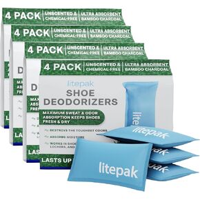 تم تفعيل مزيل العرق في حذاء Litepak وتصليح الرائحة الرائحة عن طريق الامتصاص للأحذية وأكياس الصالة الرياضية ، معطر هواء الخيزران الطبيعي للأحذية أو الخزانة أو السيارة (16 حزمة)