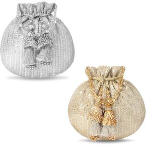 Aheli Potli Bags Gift for Women Evening Bag Clutch Ethnic Bride Purse with Drawstring