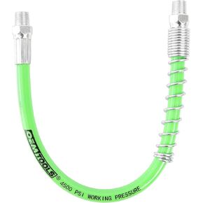 OEMTOOLS 87220 12" Grease Extension Hose with Spring Guard—1/8" NPT, Green Grease Gun Hose with Coiled Spring Guard, Grease Gun Flex Hose