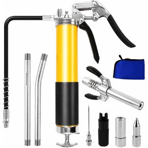 Grease Gun Kit, 8000 PSI Heavy Duty Pistol Grip,14oz Load Capacity,Includes 18 Inch Resin Hose, Quick Release Coupler and Other Accessories，DIY-Friendly for Automotive, Industrial, etc.