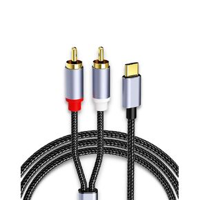 كابل صوت USB C إلى 2RCA، موزع صوت Y-RCA من النوع C إلى 2RCA ذكر إلى ذكر، كابل صوت USB-C جاك 2RCA للهواتف الذكية، الكمبيوتر اللوحي، ستيريو السيارة، المسرح المنزلي، DVD، مكبر الصوت، مكبر الصوت، 3.3 قدم
