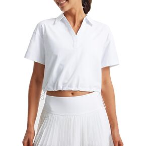 Libin Women's Short Sleeve V-Neck Polo Shirts Collared Lightweight Loose Fit T Shirt Cropped Tennis Golf Tops