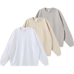 POHADON 3 Pack Oversized Cotton Sweatshirt for Women Men Crewneck Loose Fit Vintage Long Sleeve Casual Y2k Shirts Tops