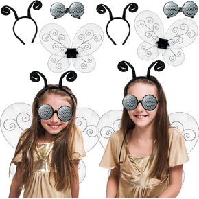 yopyame fly costume costum pug wings accesories - 6pcs black butterfly wings velvet bug hantanna antenna justs and bugs hairband clickes wings accsities for bust child complay party