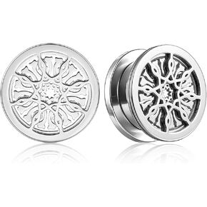 LADEMAYH Unique Ear Plugs Gauges for Women, Fantasy Sunburst & Snowflake Design Gauges for Ears, Hypoallergenic Surgical Stainless Steel 316L Body Piercing Tunnels Jewelry for Men