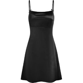 ZAFUL Women Bow Spaghetti Strap Satin Dress Solid Color Sleeveless Short Cute A-line Party Mini Dress