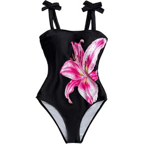 SOLY HUX Girl's One Piece Swimsuits Floral Tie Shoulder Bathing Suit Summer Beach Vacation Clothes