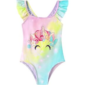 Toddler Girls Bathing Suit One Piece Ruffle Strap Cute Swimsuits Little Kids Beach Pool Quick Dry Swimwear 2t-10