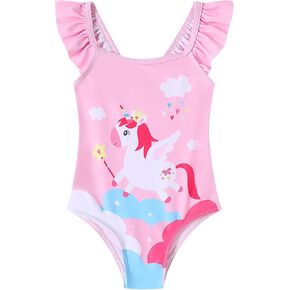 Toddler Girls Bathing Suit One Piece Ruffle Strap Cute Swimsuits Little Kids Beach Pool Quick Dry Swimwear 2t-10 in Kuwait