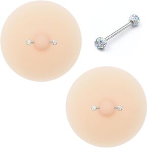 Silicone Nipple Covers Reusable with Piercing Jewelry Detachable - Waterproof Adhesive Sticky Bra Pasties Lifting Breast
