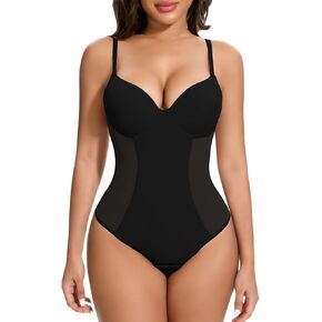 SHAPERIN Shapewear Bodysuit for Women Built in Bra Tummy Control Body Suit Backless Thong Low Back Body Shaper