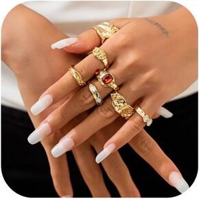 Buyito chunky state statings reples for women gemstone gemstone crystal ring القابلة للتكديس قابلة للتعديل مفتاح قابلة للتعديل غريمة غير منتظمة مجموعة مجوهرات عتيقة in Kuwait