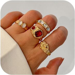 Buyito chunky state statings reples for women gemstone gemstone crystal ring القابلة للتكديس قابلة للتعديل مفتاح قابلة للتعديل غريمة غير منتظمة مجموعة مجوهرات عتيقة