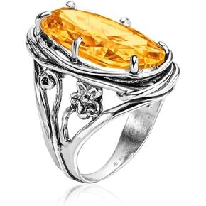JEAN RACHEL JEWELRY 925 Sterling Silver Ring with Oval Shaped Cubic Zirconia - Floral Wire Wrap Vintage Design - Hypoallergenic, Nickel & Lead-free - Artisan Handcrafted Statement Rings for Women