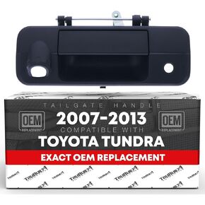 Tailgate Handle Assembly Replacement, Upgraded Metal - Compatible with 2007-2013 Toyota Tundra - Exterior Tailgate Latch, Textured Black - OEM 69090-0C050, 81214, TO1915119
