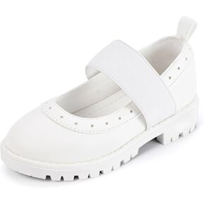 PANDANINJIA Toddler Girls Mary Jane School Shoes Kids Elastic Strap Platform Flats Dress Shoes