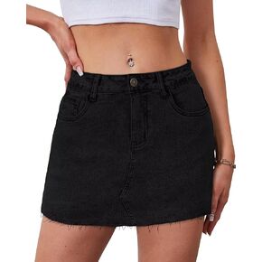 KDF Denim Skort for Women Denim Skirt with Shorts Frayed Raw Hem Mini Skort Blue Jean Skirt for Women Jean Skort