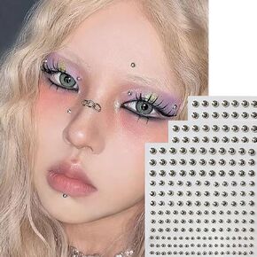 Face Gems Fake Piercings Lip Nose Eyebrow, Non Piercing Nose Stud DIY Stick Silver Sticker, Face Sticker Fake Ring Cool Punk Y2K Makeup Body for Women Men