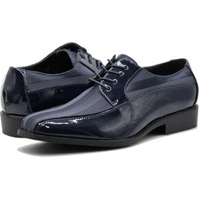 BMY Men's Striped Satin Matching Patent Upper Oxfords Formal Dress Shoes