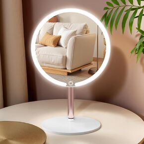 Vanity Mirror with Lights with 4K Ultra-Clear Clarity, Long-Press Touch Brightness Control, 3-Speed Brightness, and Multi-Angle Design – Perfect for Makeup & Grooming(White) (1, Round-White)