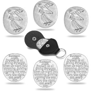 Sureio 6 Sets Guardian Angel Coins Gift Angels Pocket Tokens Bulk Lucky Faith Charms with Faux Leather Keychain Double Sided Memorial Keepsake for Prayer Family Friend