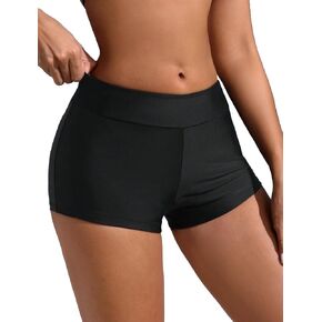 ZAFUL Women Swim Shorts High Waisted Bathing Suit Bottoms Solid Bikini Board Shorts (0-Black, L)