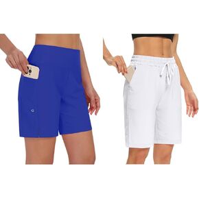 DIBAOLONG Women's High Waisted Quick-Dry Swim Shorts with Pockets UPF 50+ Comfy Loose Lounge Yoga Shorts