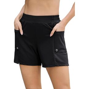 SILKWORLD Women's 5" Swim Board Shorts Quick Dry Elastic Beach Swimming Shorts for Women with Liner Pockets