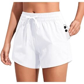 Aqua Eve Women's Board Swim Shorts with Pockets High Waisted Bathing Suits Bottom Athletic Swimsuit Shorts White Large