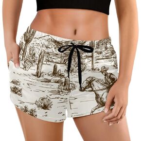 visesunny Women's Board Shorts America Cowboy Western Floral Summer Beach Swim Shorts with Pockets Bathing Suits Size L