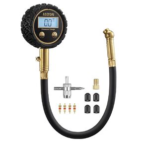 AstroAI Pro Digital Tire Pressure Gauge 3-250PSI ANSI B40.7 Grade 2A (±0.4%), Tire Gauge for Tire Pressure, Solid Brass with Rubber Hose, Air Bleeder Valve and Backlit LED, Car Accessories, Gold