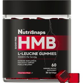 HMB الخالي من السكر و Gummies و Leucine ، HMB و Leucine Acid Acid المكملات الغذائية للنساء ، مع CoQ10 ، Rhodiola Rosea لنمو العضلات واستعادة التمرين السريع ، نباتي ، نكهة Mixberry ، 30 حصص