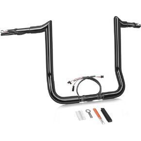 16" Rise Pre-Wired Ape Hangers Handlebars 1 1/4" Fat 1" Clamp Meathook Monkey Bar Gloss Black Fit for Harley Touring Miter Cut 2013 Cvo 2016-2023 Street Glide Electra Glide Ultra Limited