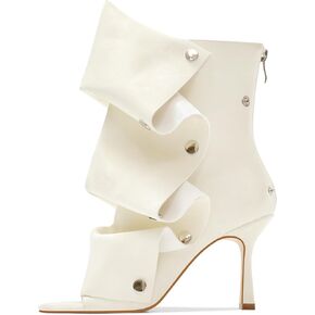 Women's Stylish Wrinkles High Heels Buttons Summer Booties Ladies Unique Ruched Metals Thin Heels Spring Short Boots