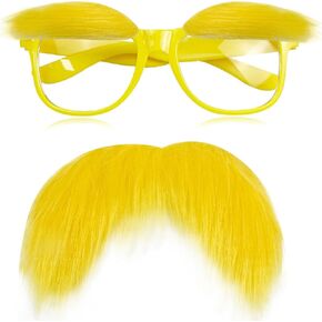 Yellow Mustache and Eyebrows With Glasses Halloween Costume Accessories for Adult, Fake Beard Funny Party Favor Cosplay Costume Set Men Women