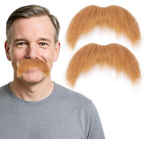 2Pcs Men Fake Mustache Realistic Mustaches Fake Facial Hair Beard for Cosplay Costume Halloween Parties