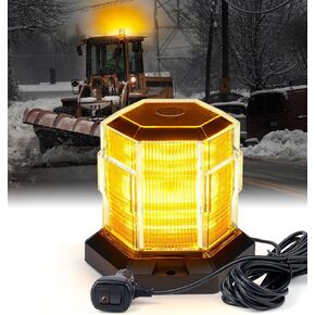 LUMENIX 72 LED Strobe Beacon Light Rooftop Rotating Warning Flashing Emergency Lights with Magnetic for Construction Vehicles Forklift Snow Plow Trucks Postal Mail Mower Cars ATV UTV - Amber/White