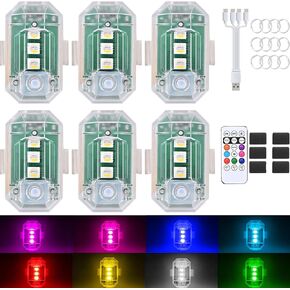 6pcs LED LED LED مصابيح قوية مع التحكم عن بُعد ، تمت ترقيتها إلى 350 مللي أمبير في الساعة USB قابلة لإعادة شحنها 8 ألوان عالية السطوع مصابيح تحذير مضادة للماء للسيارة ، دراجة نارية ، طائرة بدون طيار ، شاحنة ، دراجة