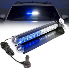 Booyu 14.8in LED Windshield Strobe Strobe Light Light Bar 12/24V Deck Interior Deck المتساقطة وميض مصابيح تحذير للسلامة لشرطة شرطة إنفاذ القانون بوف [الأزرق/الأبيض] [12 LEDs] [18W]