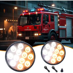 2PCS Amber/white Strobe Caution Rechargeable Strobe Lights, Beacon, Flashing Warning Emergency Beacon Lights with Magnetic for Trucks Trailer Bus Tracto