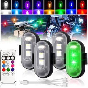 4pcs اللاسلكي LED مصابيح strobe مع التحكم عن بعد ، 8 ألوان USB Charing أضواء strobe مضادة للبقع للسيارة ، مصابيح تحذير الطوارئ المقاومة للماء لشاحنة الطائرات بدون طيار للدراجات النارية بيلك
