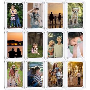 12pack شفافية عالية إطار الصورة المغناطيسية الاكريليك 2.36x3.54 في الثلاجة ، تصميم غير متطابق على الوجهين ، متوافق مع صور Instax و Polaroid