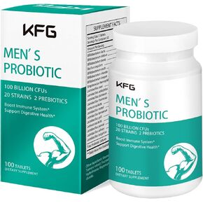 مكملات بروبيوتيك KFG 100 مليار CFU ، 20 سلالة ، 2 prebiotics والإنزيمات الهضمية ، تدعم الهضم ، الدعم المناعي ، صحة الأمعاء والتمثيل الغذائي ، غير المعدلة وراثيا ، الغلوتين وفول الصويا ، 100 قرص