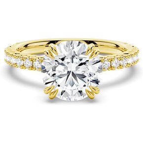 خاتم خطوبة MSBLUE® Moissanite ، 1.0-2.0 CT Solitaire مع لهجات PAVé ، 14K Gold Vermeil ، Rhodium Finish