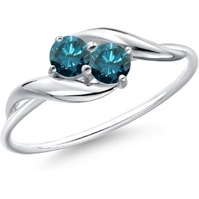 Gem Stone King 10K White Gold Round Blue Diamond Ring For Women (0.30 Cttw, Round 3.5MM, Gemstone April Birthstone, Available in Size 5,6,7,8,9)