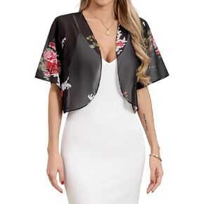 Missufe Women's Short Sleeve Summer Cropped Shrugs Sheer Lightweight Chiffon Bolero Cardigans in Kuwait